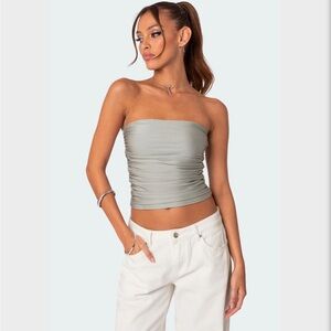 Edikted Maxeen Shiny Gathered Tube Top Size: XS
